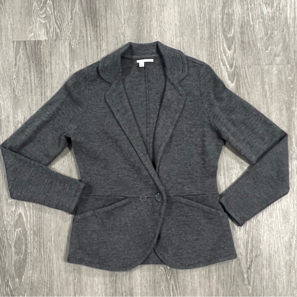 Halogen Women's Size Petite S Merino Wool Blend Knit Blazer Charcoal